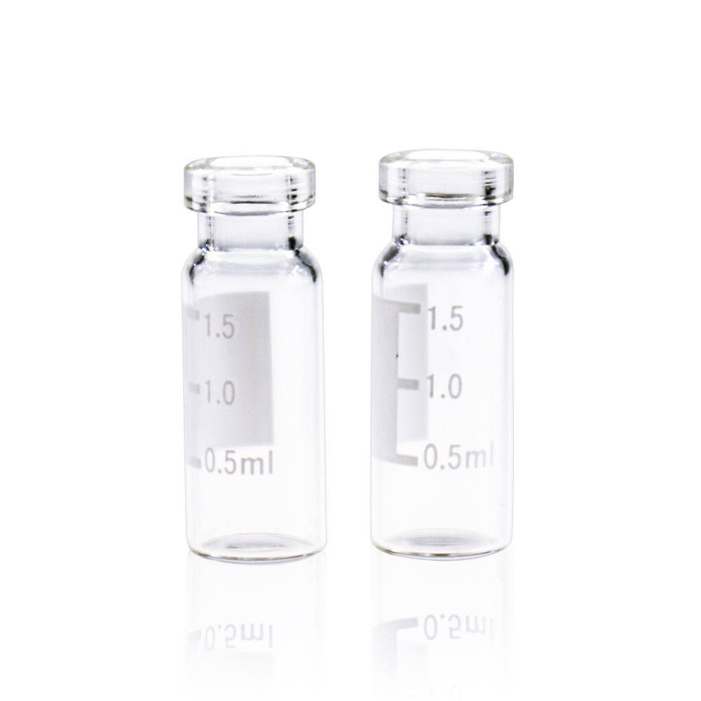 2ML Crimp Vials-GS000015-2mL Clear Glass Flat Base 11mm Crimp Vial Wide Opening with Label. 100pcs/pk - Global Scientific Ltd