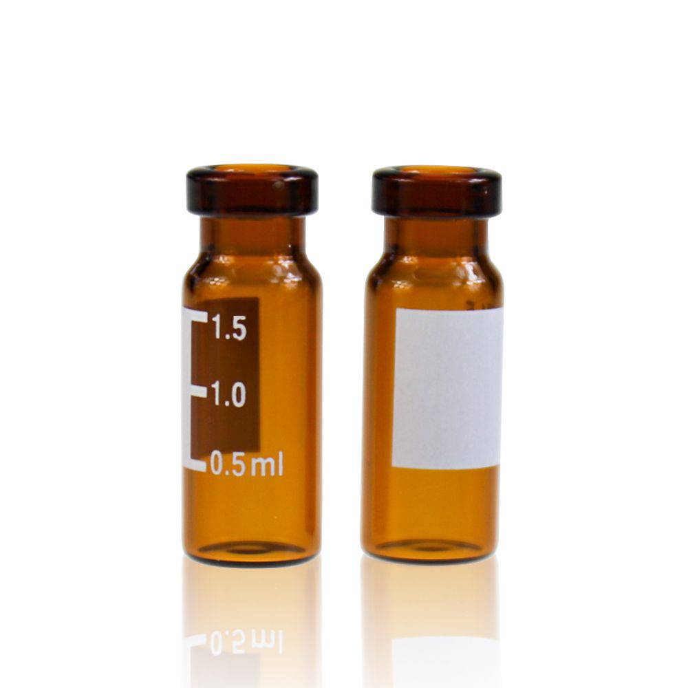 2ML Crimp Vials-GS000018-2mL Amber Glass Flat Base 11mm Crimp Vial Wide Opening with Label. 100pcs/pk - Global Scientific Ltd