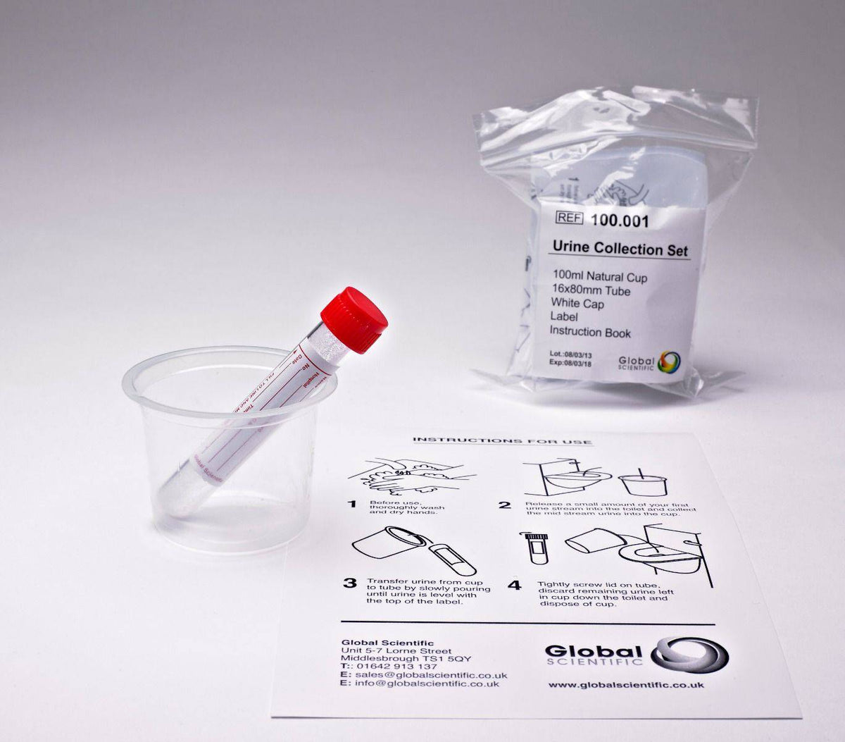 Primary urine collection kit with boric acid - Global Scientific Ltd