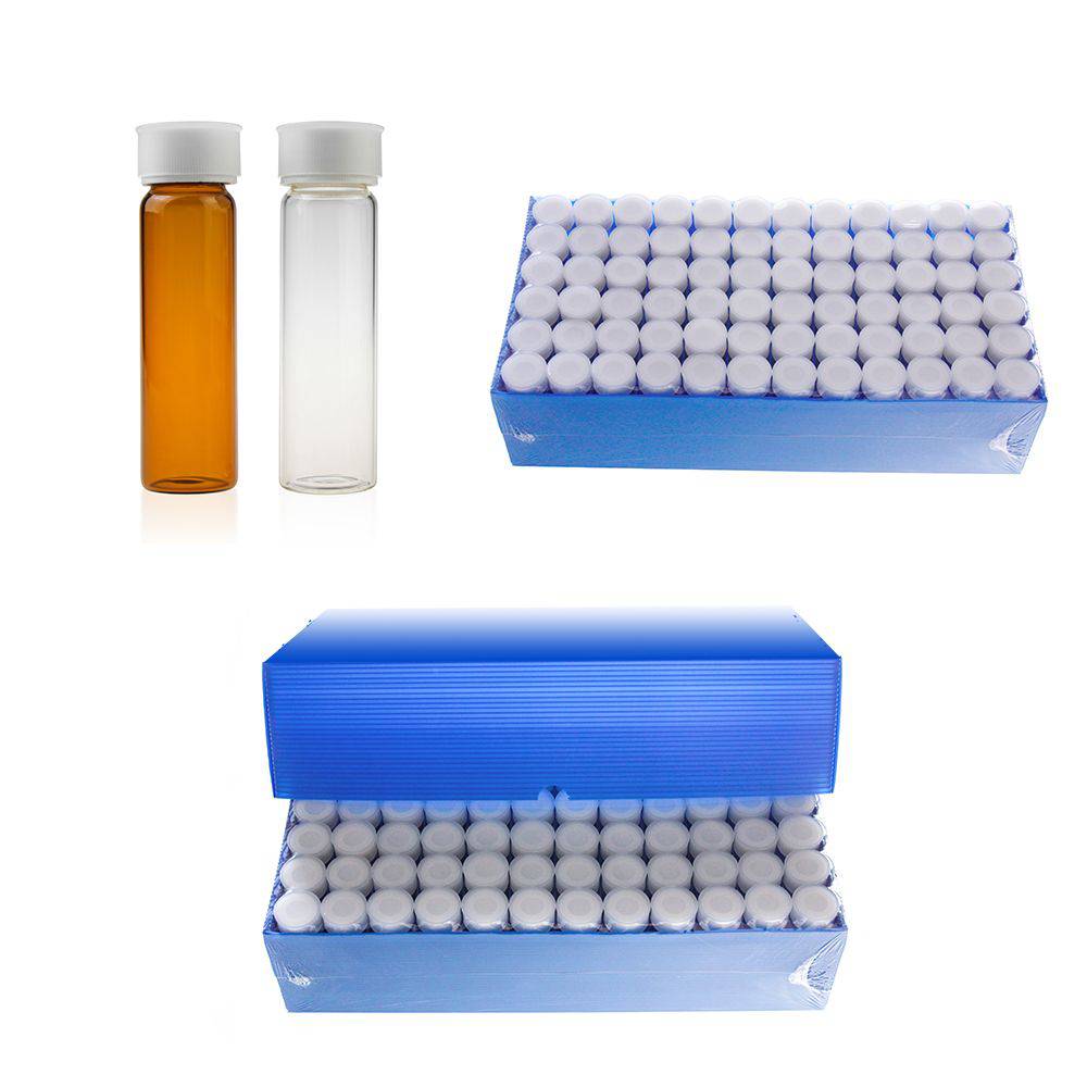 40ML EPATOC Vials-GS000343-40mL 27.5x95mm Amber Glass EPA /TOC Vial 24-400 White Open Top PP Screw Cap with 22mm Natural PTFE/White Silicone 3.0mm thick Septa (EPA Quality) and Dust Cover. 72pcs/pk - Global Scientific Ltd