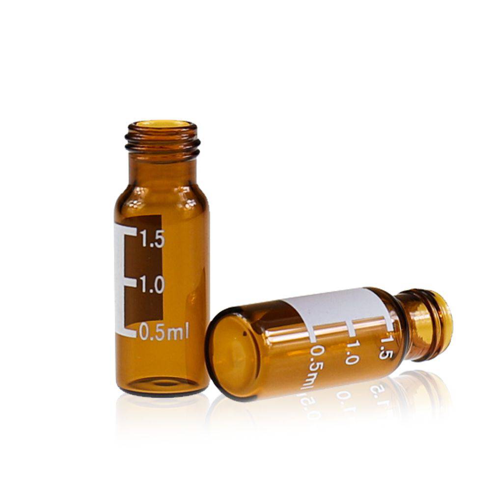 9-425 Vials-GS000011-2mL Amber Glass 12x32mm Flat Base 9-425 Screw Thread Vial with Label. 100pcs/pk - Global Scientific Ltd
