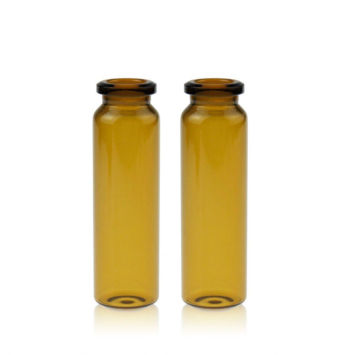Crimp Headspace Vials-GS000040-20mL Amber Glass 22.5x75mm. 20mm Beveled Edge. Rounded-Flat Bottom. Crimp Headspace Vial. Short Neck. 100pcs/pk - Global Scientific Ltd