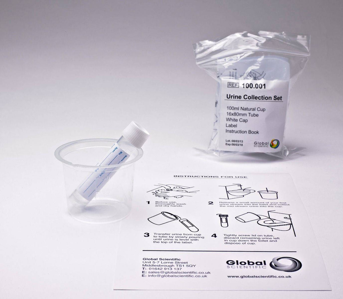 Primary urine collection kit 80x12 - Global Scientific Ltd